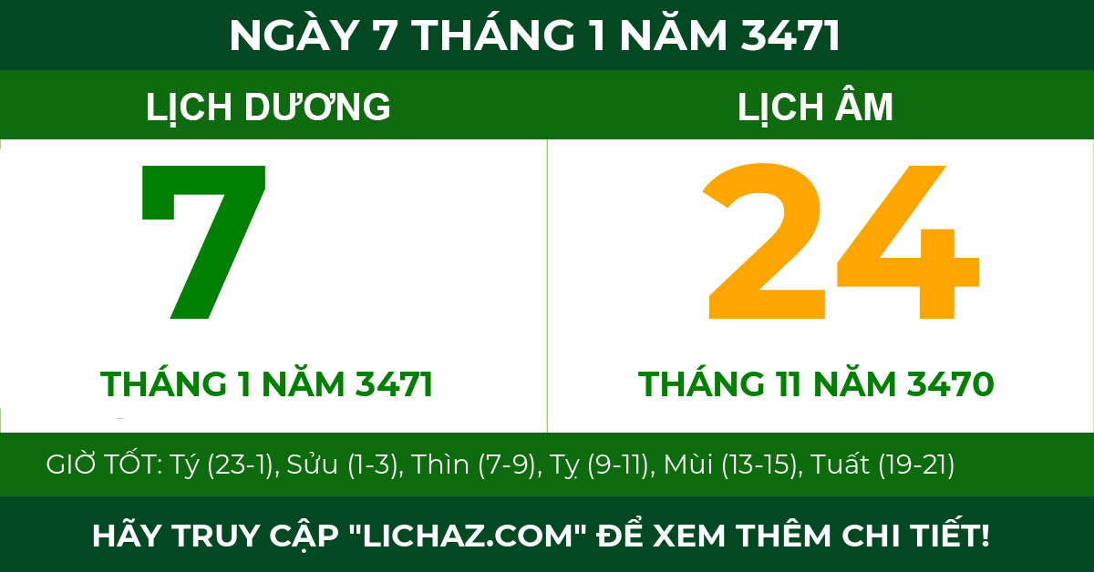 lịch âm ngày 7 tháng 1 năm 3471