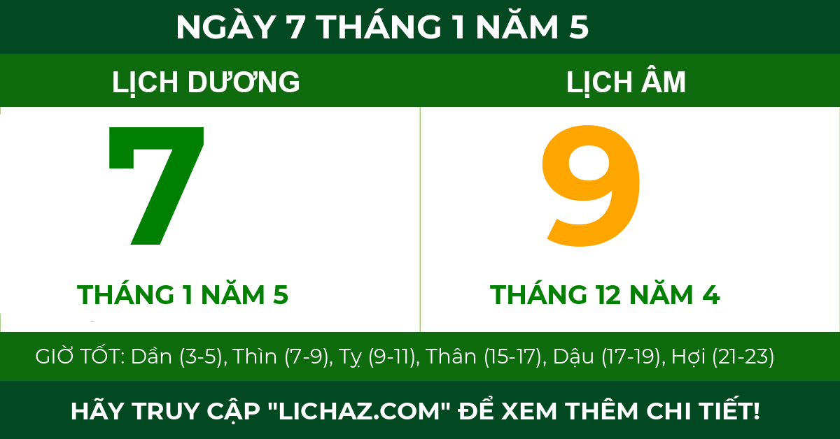 lịch âm ngày 7 tháng 1 năm 5