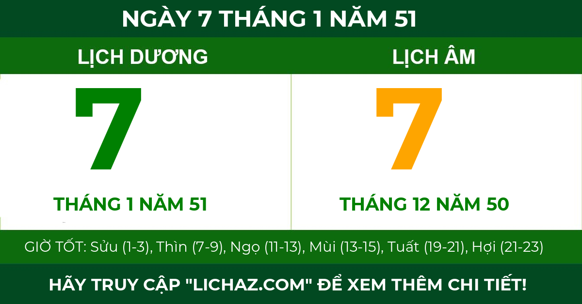 lịch âm ngày 7 tháng 1 năm 51