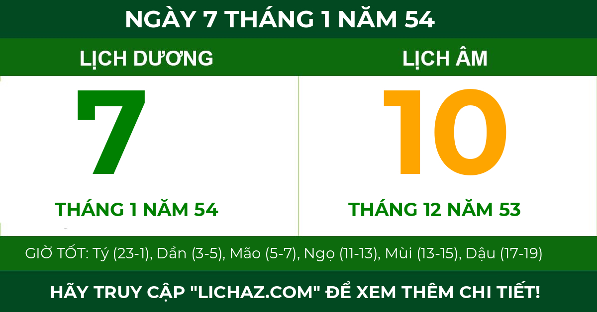 lịch âm ngày 7 tháng 1 năm 54