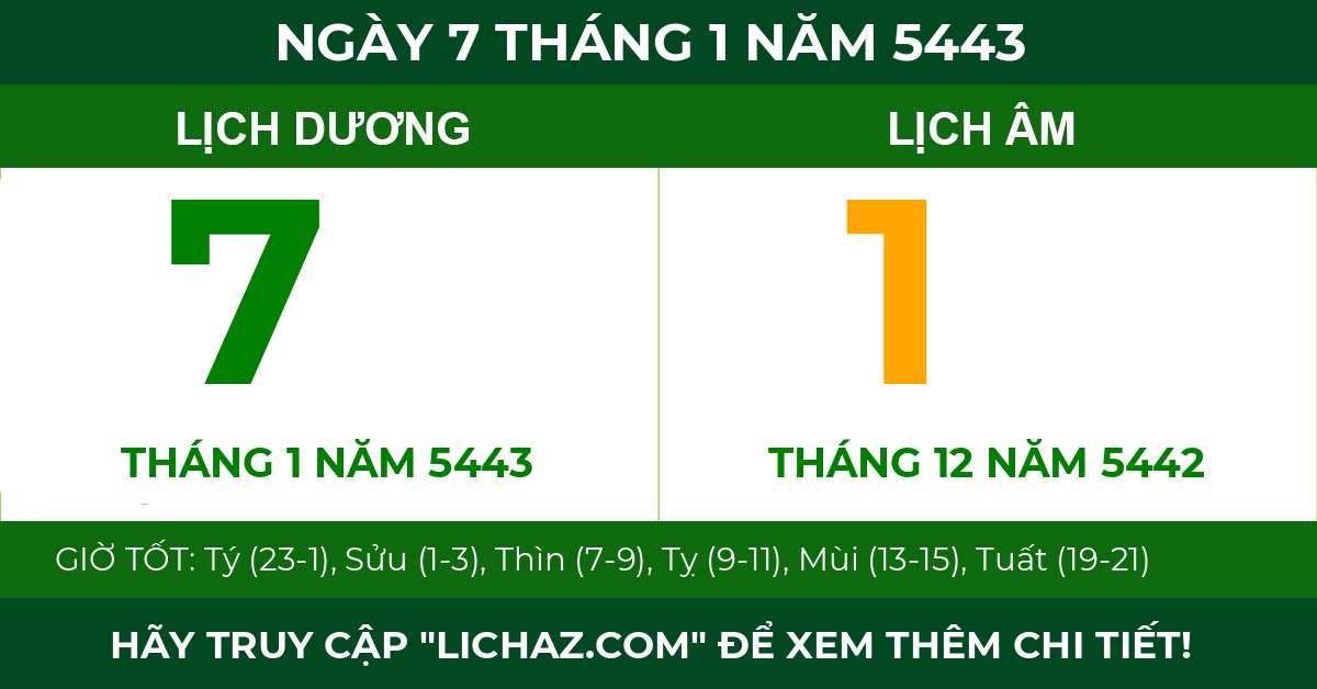 lịch âm ngày 7 tháng 1 năm 5443
