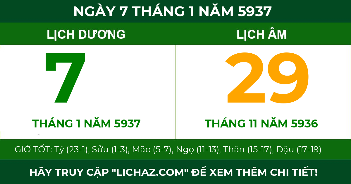 lịch âm ngày 7 tháng 1 năm 5937