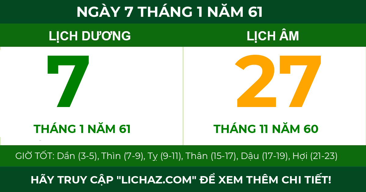 lịch âm ngày 7 tháng 1 năm 61