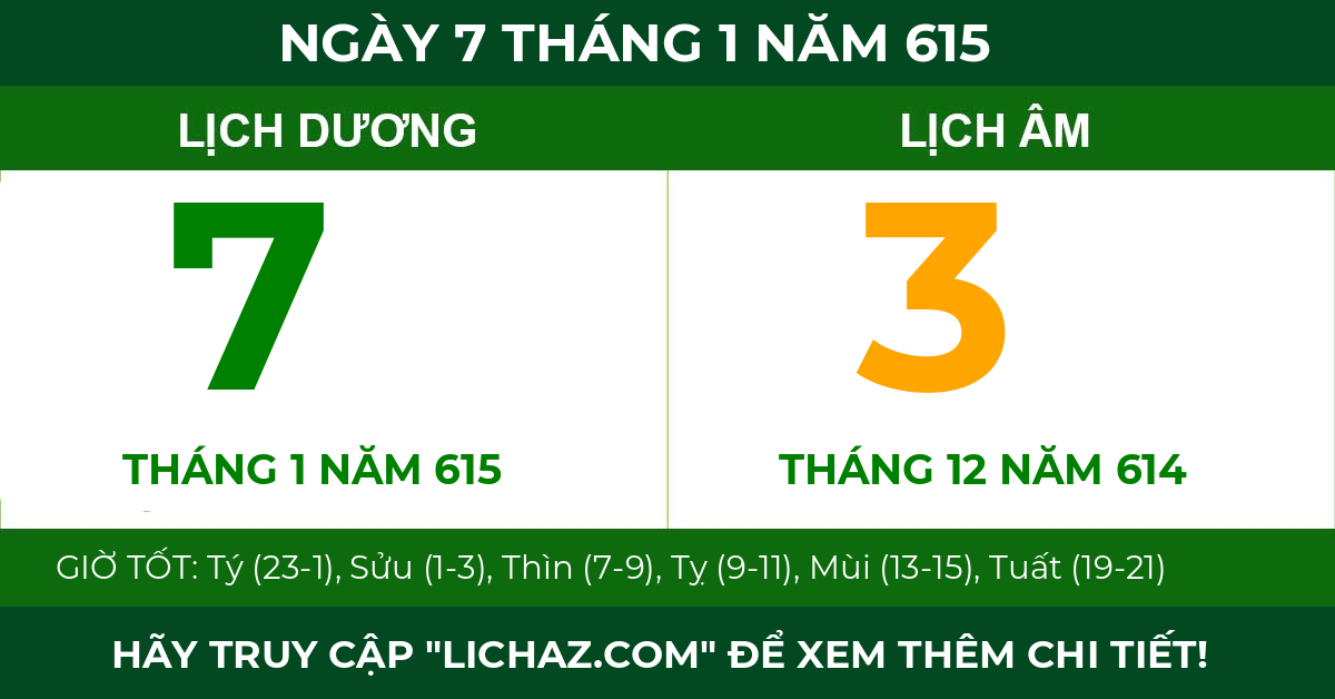 lịch âm ngày 7 tháng 1 năm 615