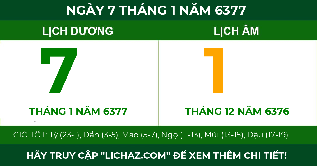 lịch âm ngày 7 tháng 1 năm 6377
