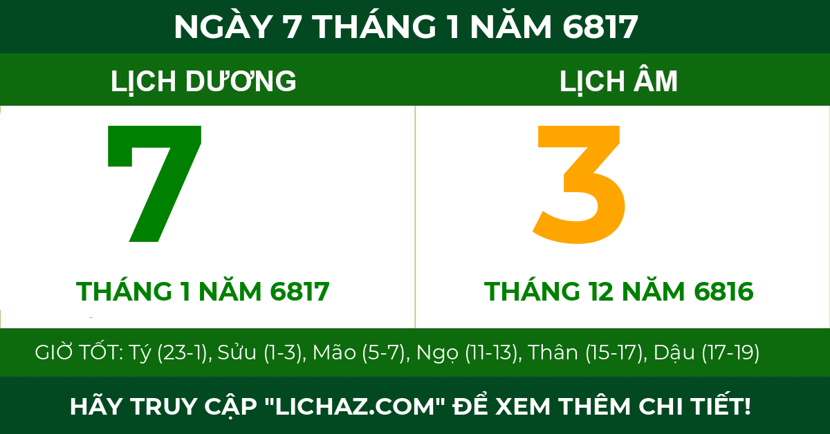 lịch âm ngày 7 tháng 1 năm 6817