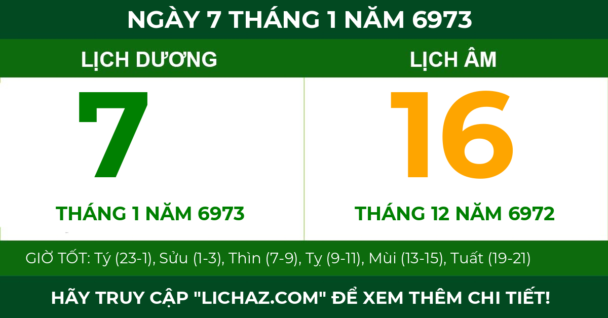 lịch âm ngày 7 tháng 1 năm 6973