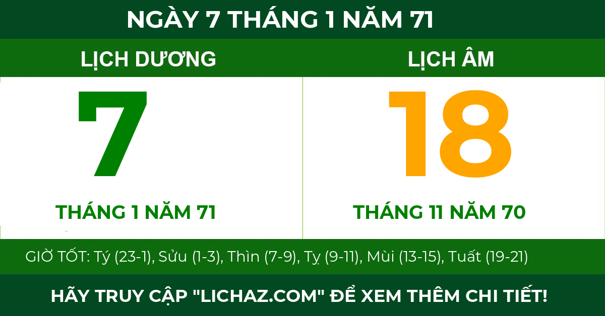 lịch âm ngày 7 tháng 1 năm 71