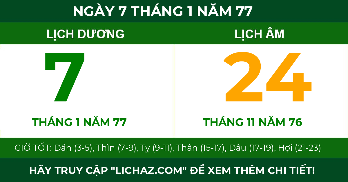 lịch âm ngày 7 tháng 1 năm 77