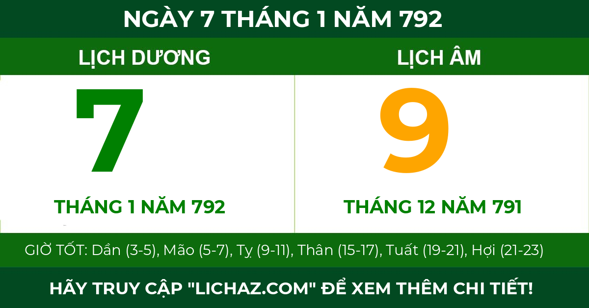 lịch âm ngày 7 tháng 1 năm 792