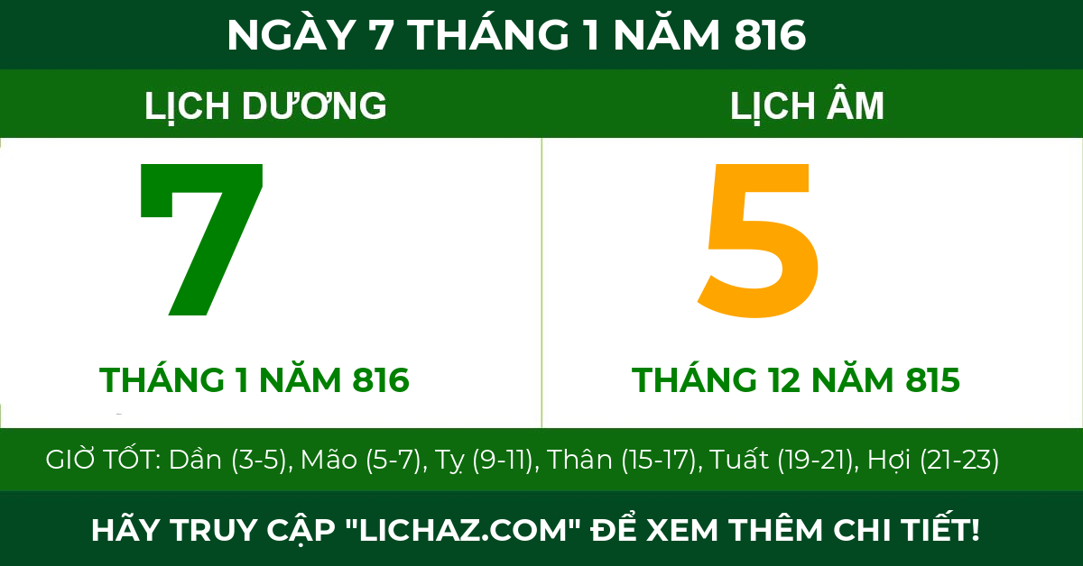 lịch âm ngày 7 tháng 1 năm 816