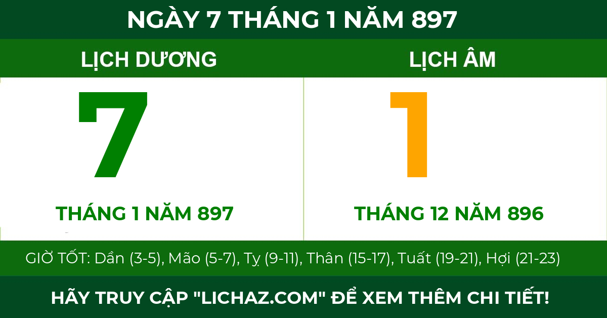 lịch âm ngày 7 tháng 1 năm 897
