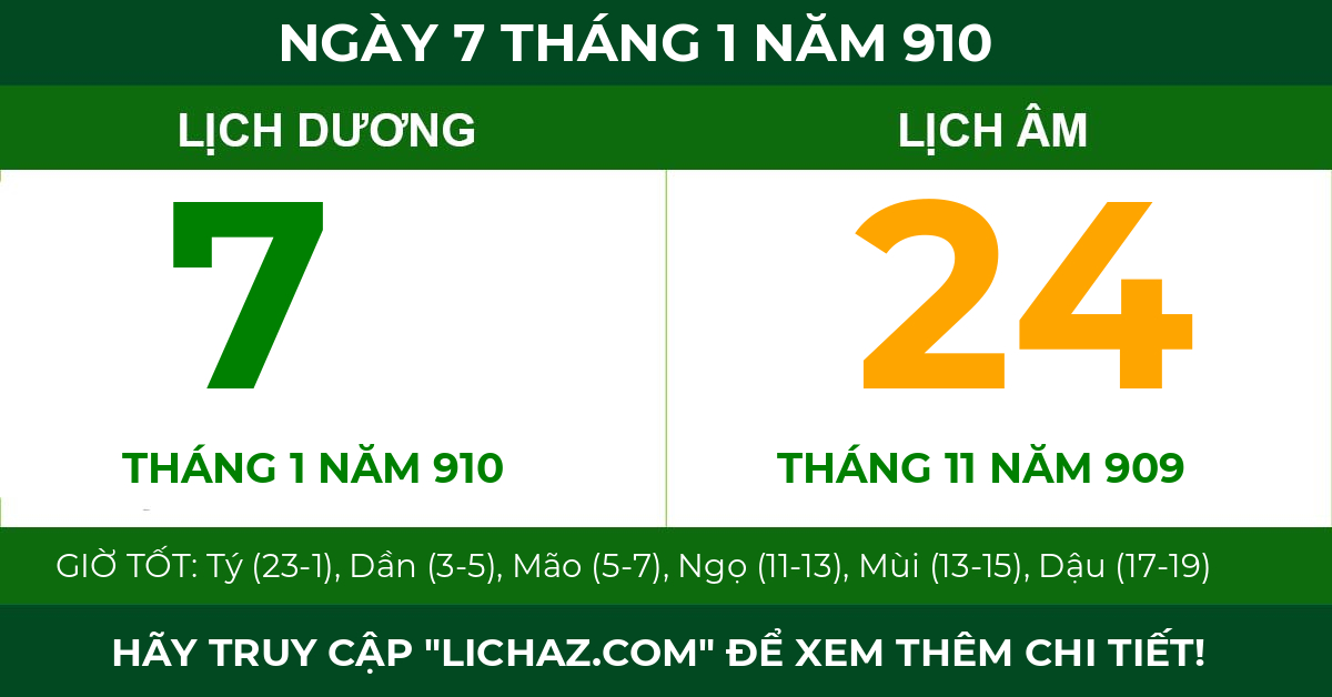 lịch âm ngày 7 tháng 1 năm 910