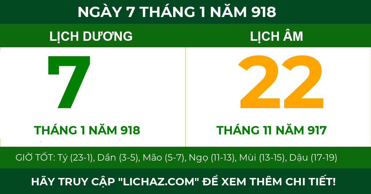lịch âm ngày 7 tháng 1 năm 918