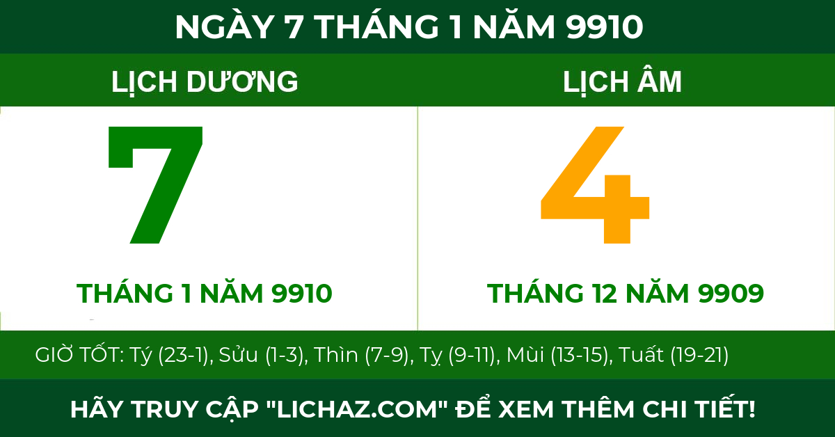 lịch âm ngày 7 tháng 1 năm 9910