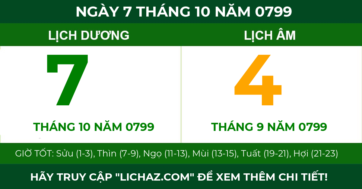 lịch âm ngày 7 tháng 10 năm 0799