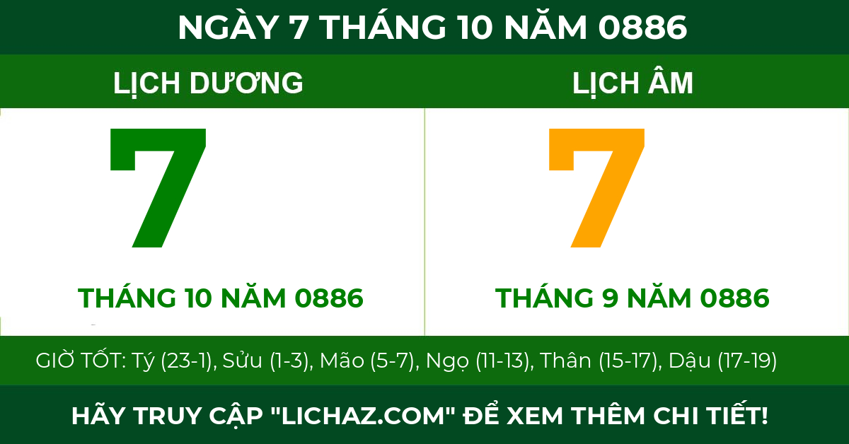 lịch âm ngày 7 tháng 10 năm 0886