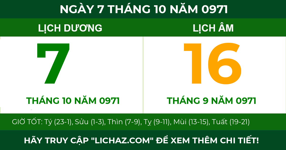 lịch âm ngày 7 tháng 10 năm 0971
