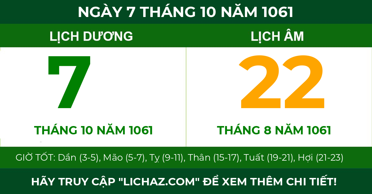 lịch âm ngày 7 tháng 10 năm 1061