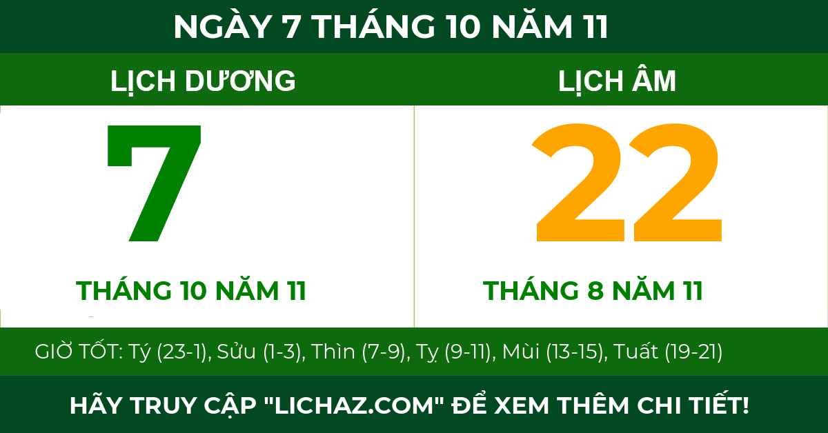 lịch âm ngày 7 tháng 10 năm 11
