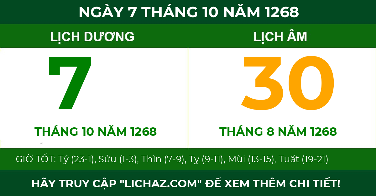 lịch âm ngày 7 tháng 10 năm 1268