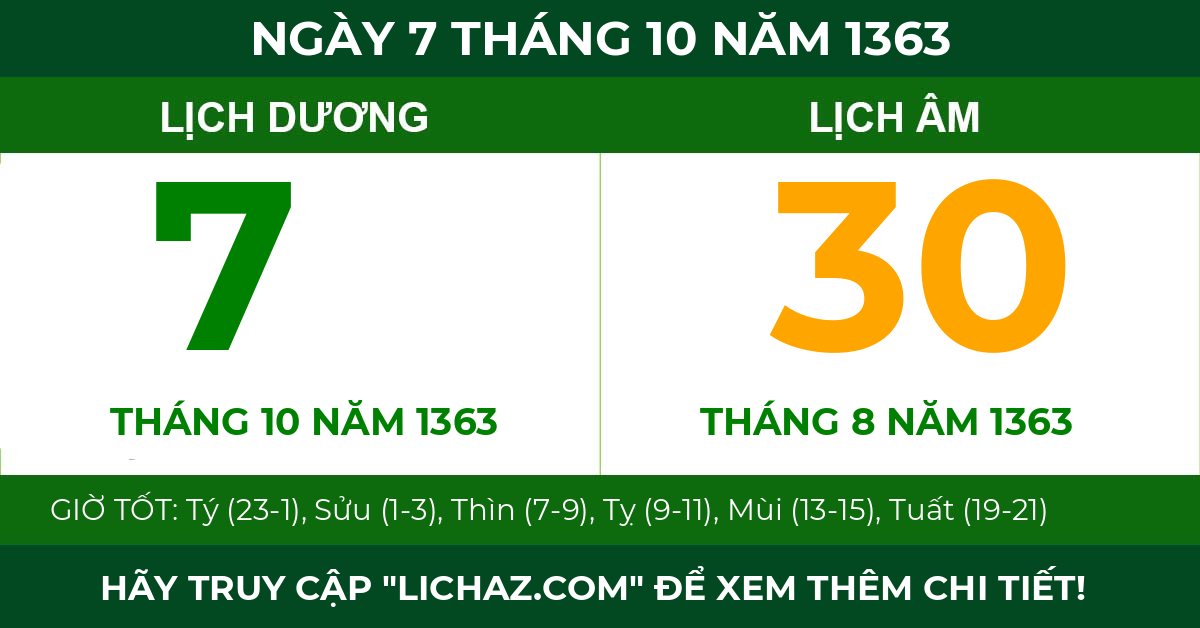 lịch âm ngày 7 tháng 10 năm 1363