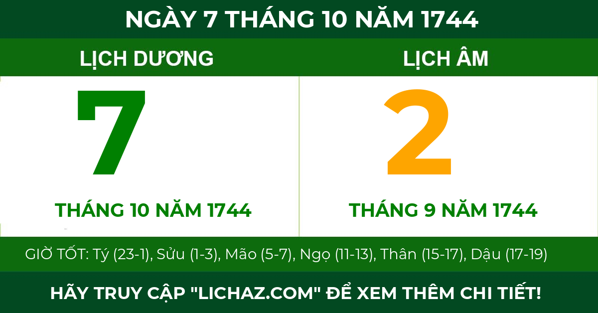 lịch âm ngày 7 tháng 10 năm 1744