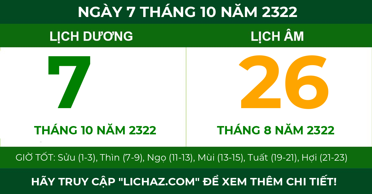 lịch âm ngày 7 tháng 10 năm 2322