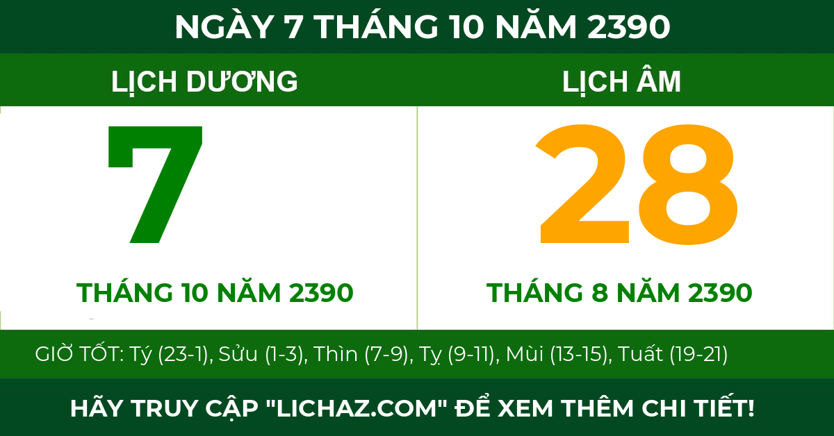 lịch âm ngày 7 tháng 10 năm 2390