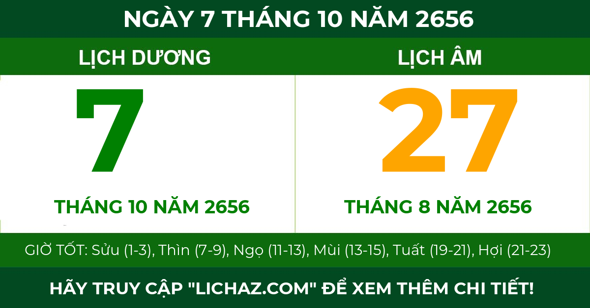 lịch âm ngày 7 tháng 10 năm 2656