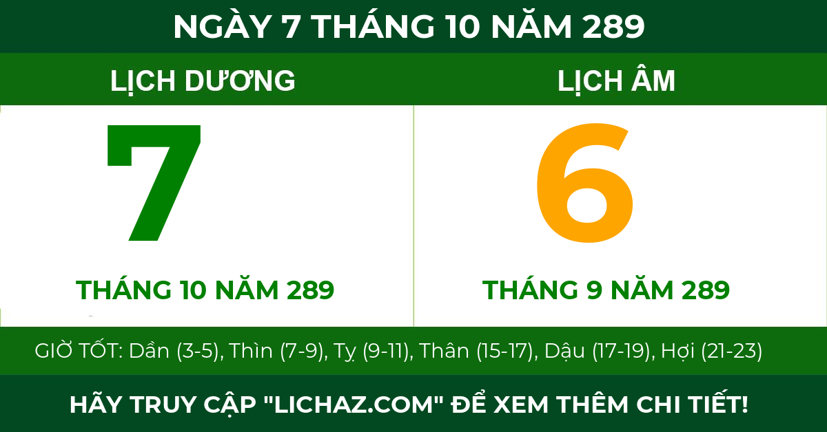 lịch âm ngày 7 tháng 10 năm 289