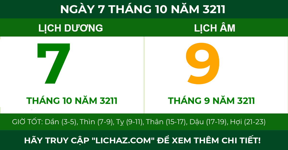 lịch âm ngày 7 tháng 10 năm 3211