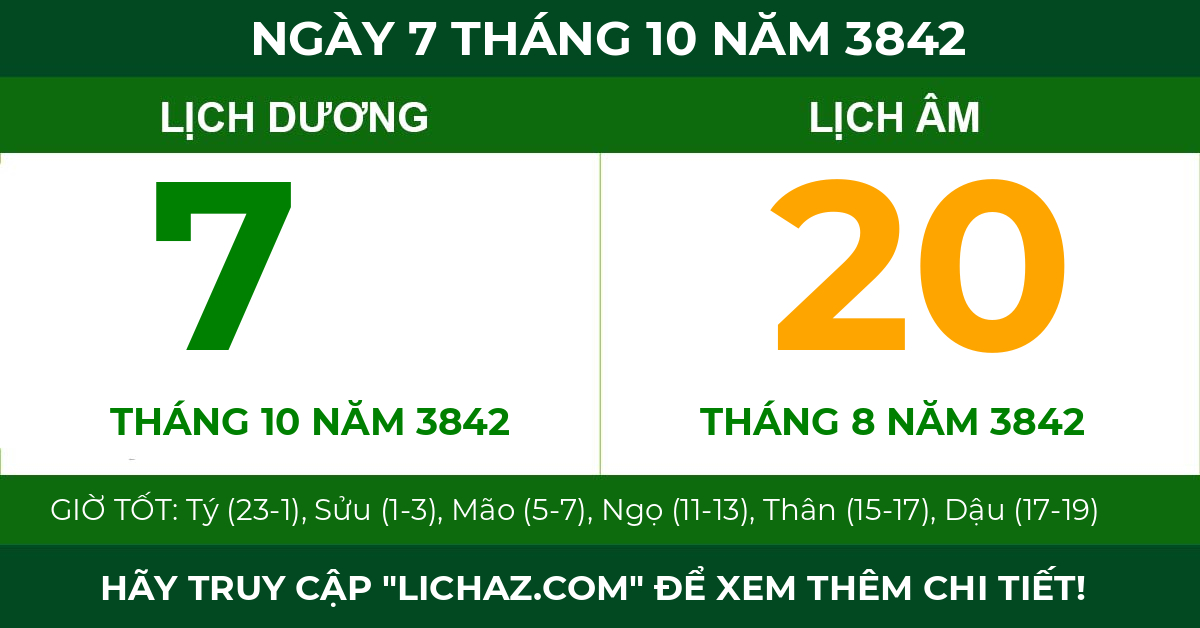 lịch âm ngày 7 tháng 10 năm 3842