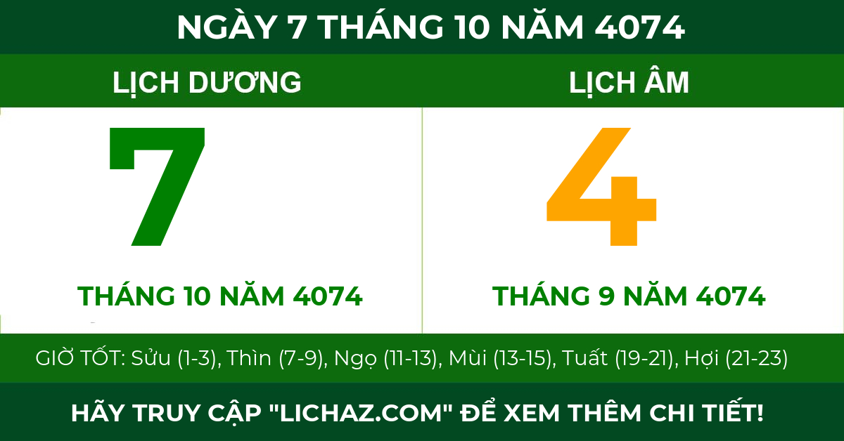 lịch âm ngày 7 tháng 10 năm 4074
