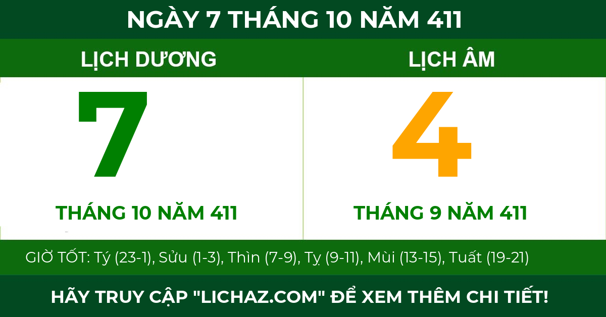 lịch âm ngày 7 tháng 10 năm 411