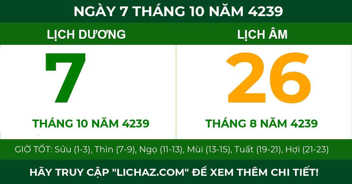 lịch âm ngày 7 tháng 10 năm 4239