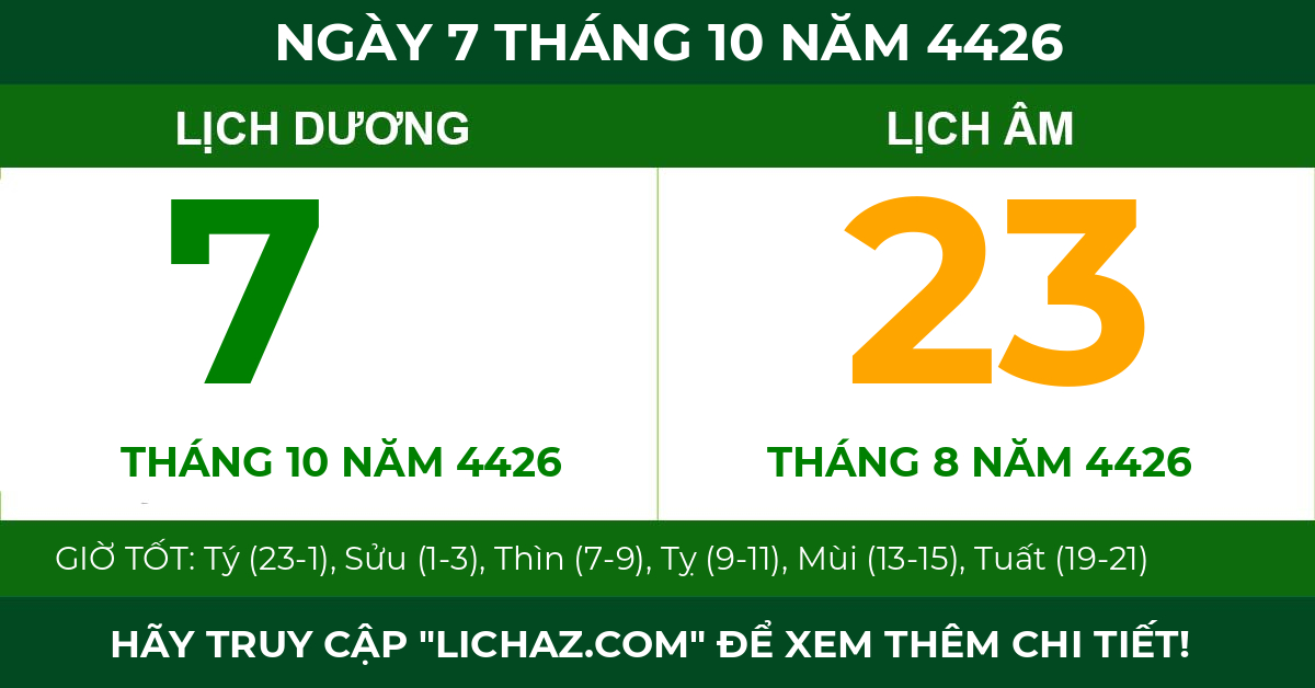 lịch âm ngày 7 tháng 10 năm 4426