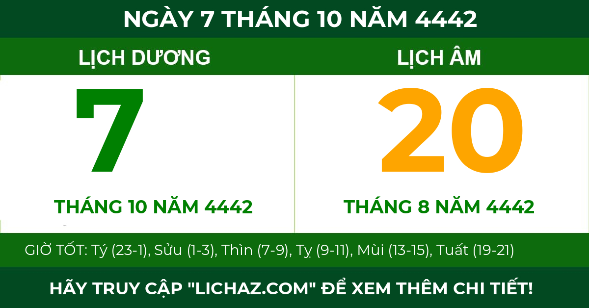 lịch âm ngày 7 tháng 10 năm 4442