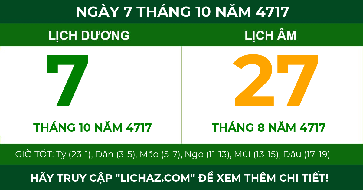 lịch âm ngày 7 tháng 10 năm 4717