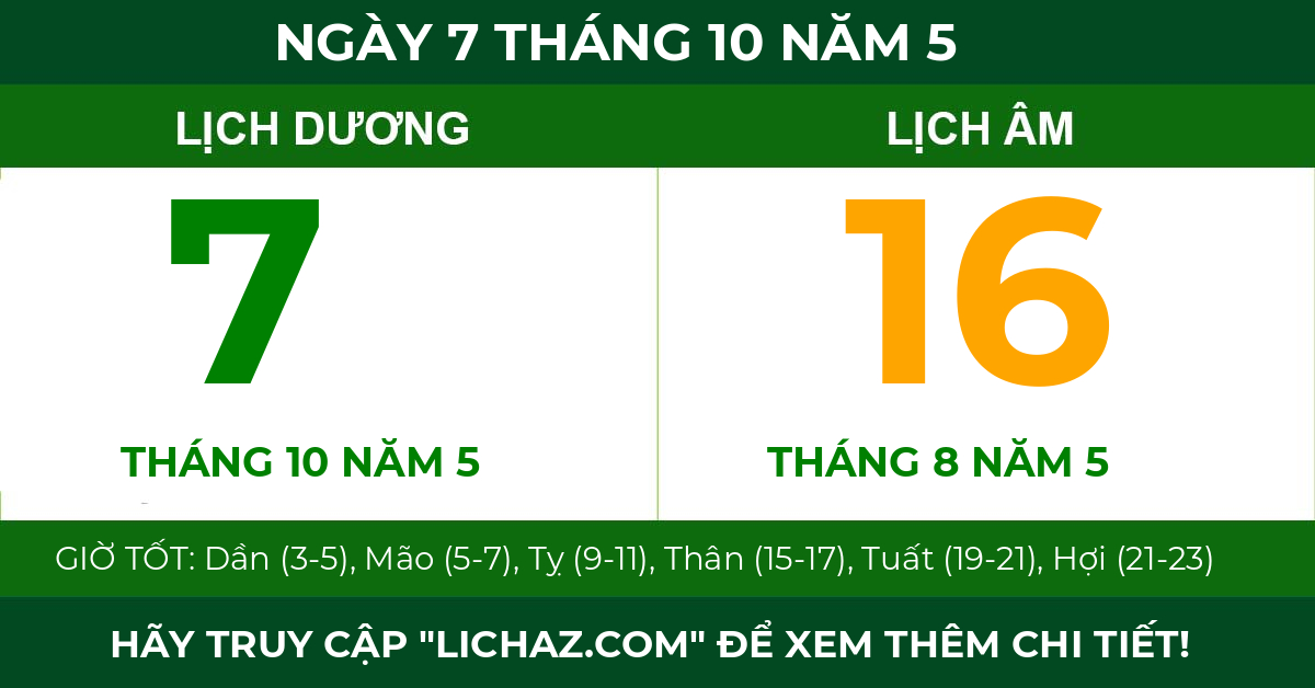 lịch âm ngày 7 tháng 10 năm 5
