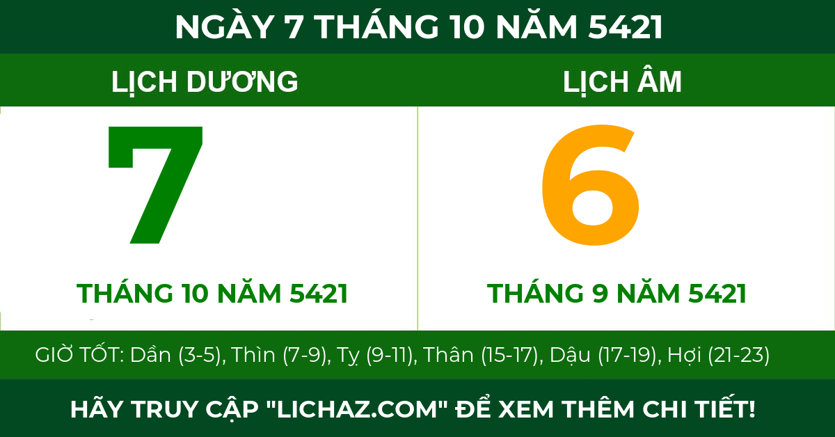 lịch âm ngày 7 tháng 10 năm 5421