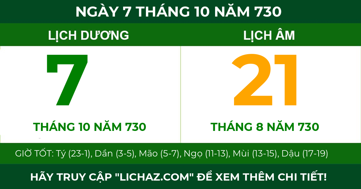 lịch âm ngày 7 tháng 10 năm 730