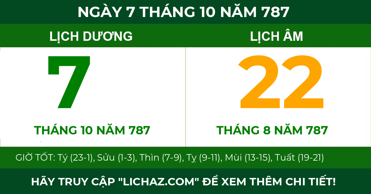 lịch âm ngày 7 tháng 10 năm 787