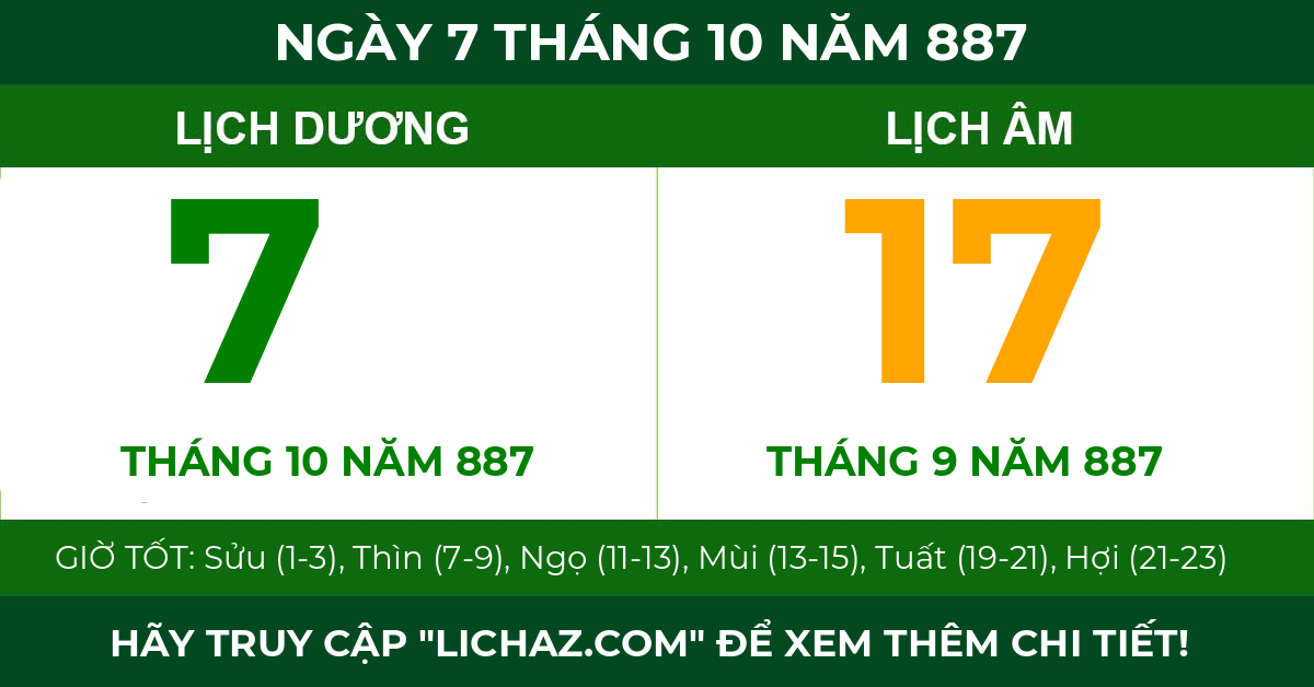 lịch âm ngày 7 tháng 10 năm 887