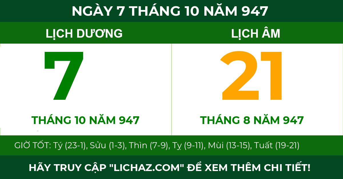 lịch âm ngày 7 tháng 10 năm 947