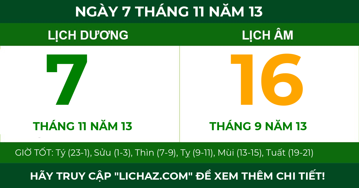 lịch âm ngày 7 tháng 11 năm 13