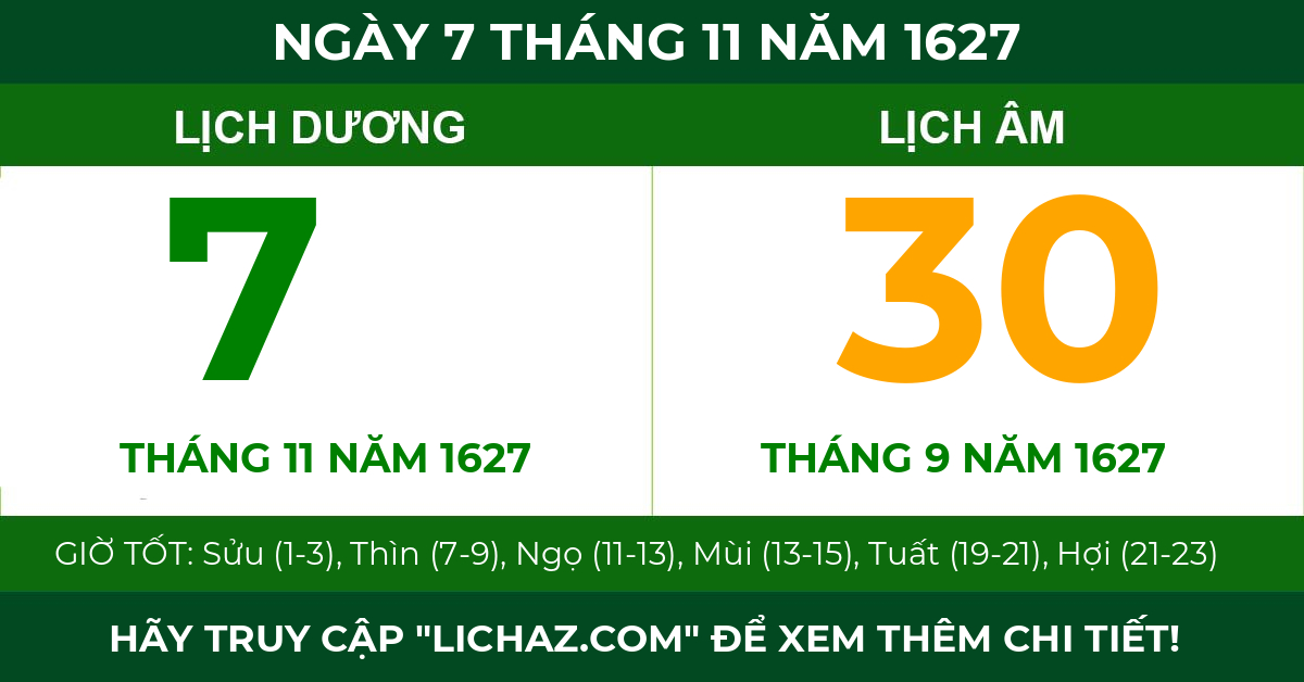 lịch âm ngày 7 tháng 11 năm 1627