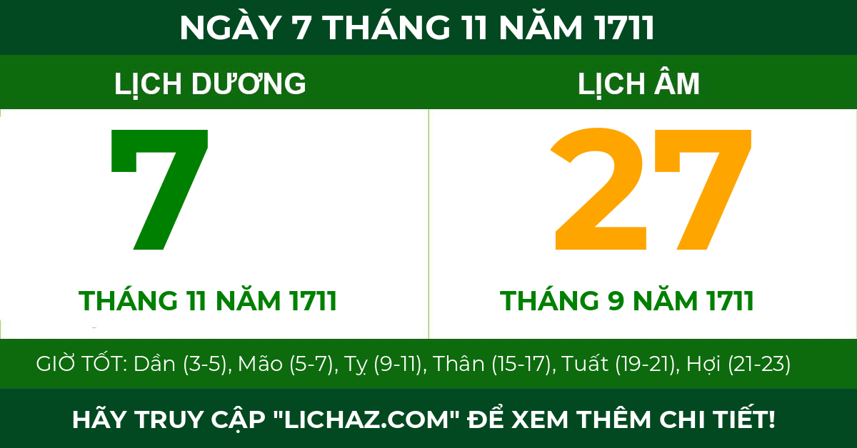 lịch âm ngày 7 tháng 11 năm 1711
