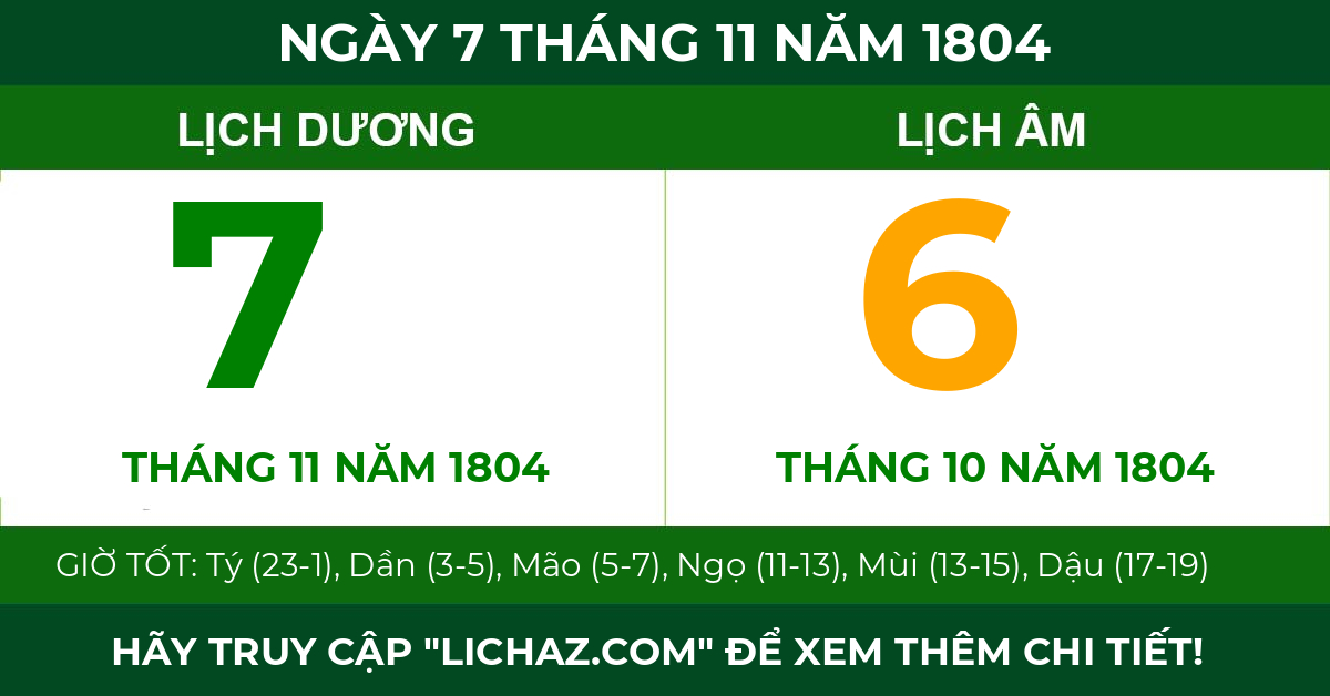 lịch âm ngày 7 tháng 11 năm 1804