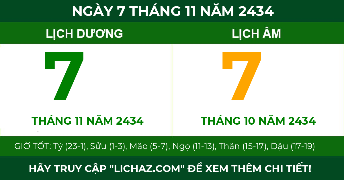 lịch âm ngày 7 tháng 11 năm 2434